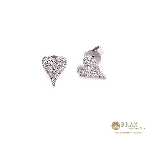 14K White Gold Diamond Pave Heart Earrings Brax Jewelers Newport Beach, CA