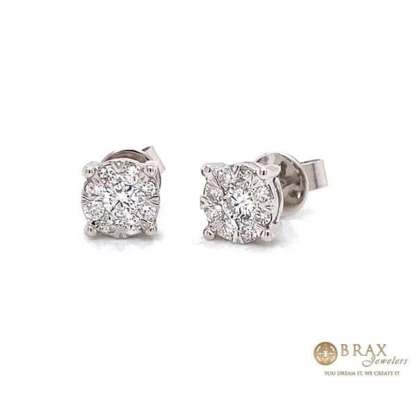 14K White Gold 0.50Ct Diamond Cluster Earrings Brax Jewelers Newport Beach, CA