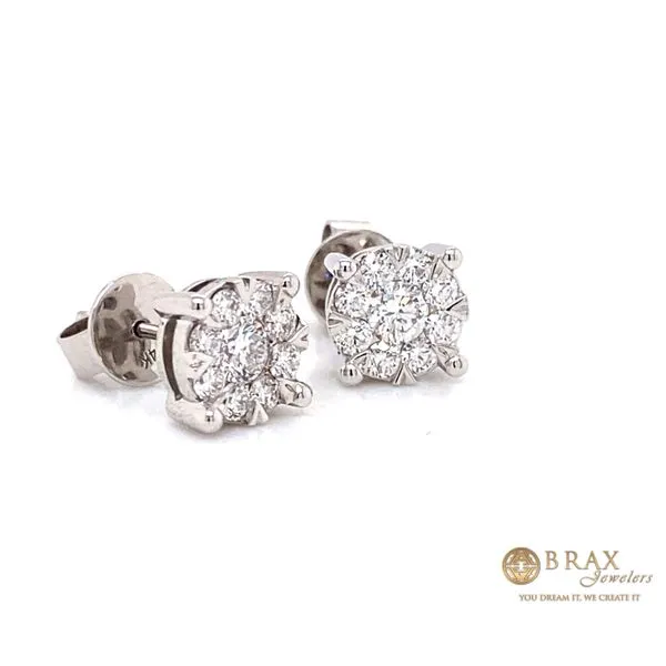 14K White Gold 0.75Ct Diamond Cluster Earrings Image 2 Brax Jewelers Newport Beach, CA