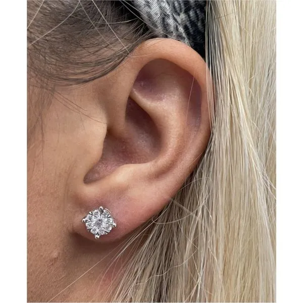 14K White Gold 0.75Ct Diamond Cluster Earrings Image 3 Brax Jewelers Newport Beach, CA