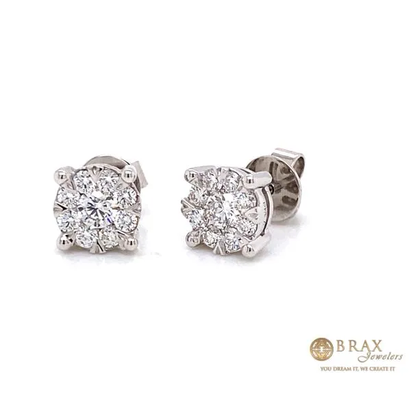 14K White Gold 0.75Ct Diamond Cluster Earrings Brax Jewelers Newport Beach, CA