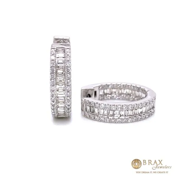 14K White Gold Diamond Baguette Huggie Earrings Brax Jewelers Newport Beach, CA