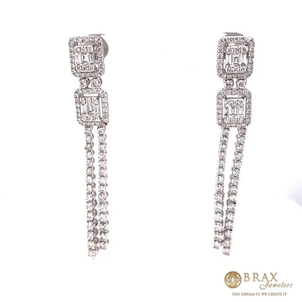 18K White Gold Diamond and Baguette Drop Earrings Image 3 Brax Jewelers Newport Beach, CA