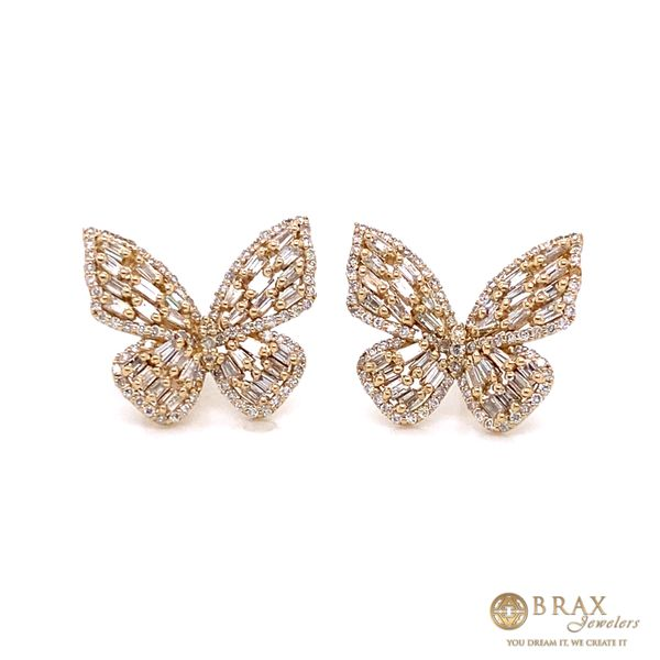 14K Yellow Gold Diamond Butterfly Earrings Brax Jewelers Newport Beach, CA