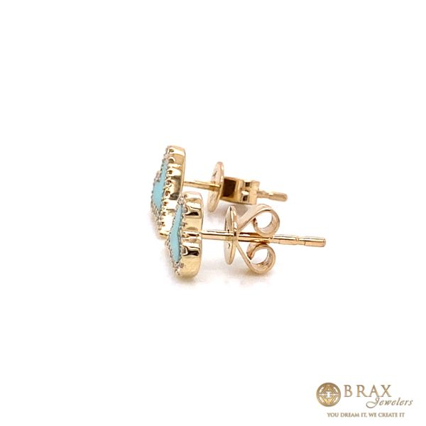 14K Yellow Gold Turquoise Composite Heart Stud Earrings Image 2 Brax Jewelers Newport Beach, CA