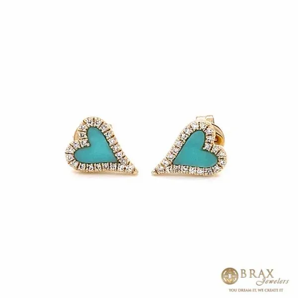 14K Yellow Gold Turquoise Composite Heart Stud Earrings Brax Jewelers Newport Beach, CA