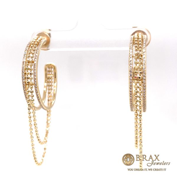 14K Yellow Gold Diamond Hoop Chain Earrings Brax Jewelers Newport Beach, CA