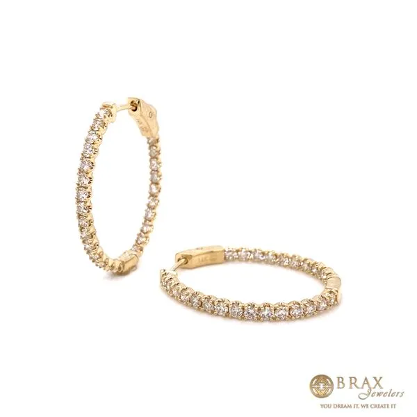 14K Yellow Gold Small 1.96Ct Diamond Hoop Earrings Image 2 Brax Jewelers Newport Beach, CA