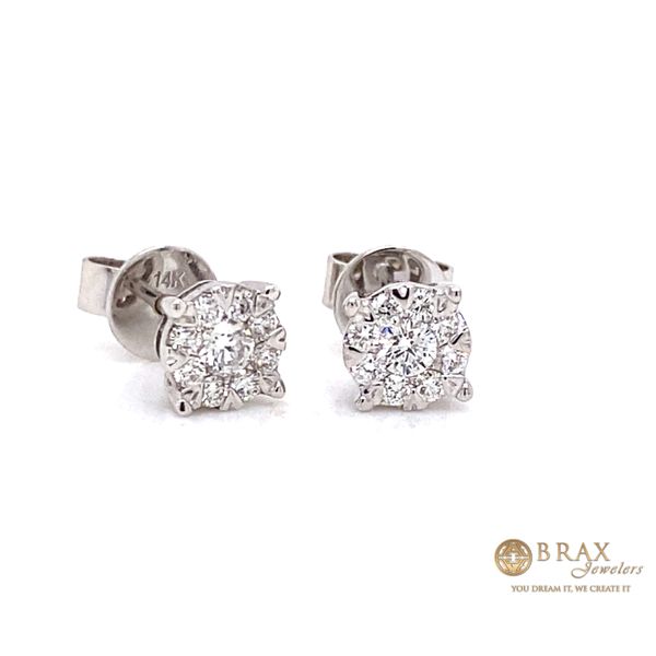 14K White Gold Cluster Diamond Stud Earrings Image 2 Brax Jewelers Newport Beach, CA