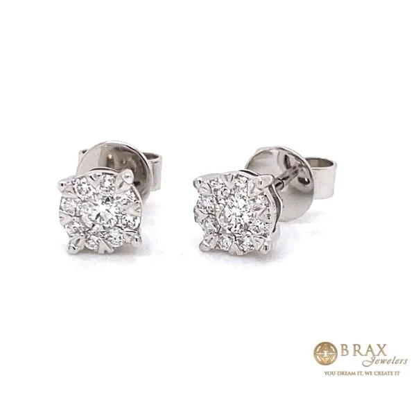 14K White Gold Cluster Diamond Stud Earrings Brax Jewelers Newport Beach, CA