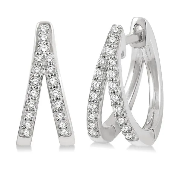 10K White Gold Split Diamond Huggie Earrings Brax Jewelers Newport Beach, CA