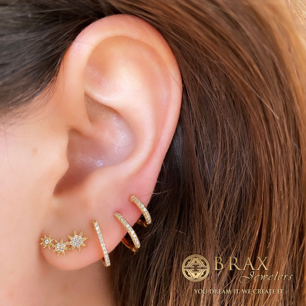 14K Yellow Gold Double Huggie Diamond Earrings Image 4 Brax Jewelers Newport Beach, CA