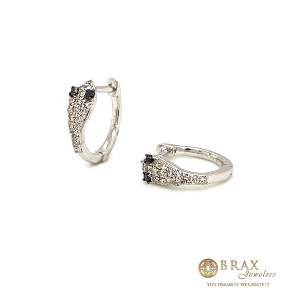 10K White Gold Diamond Petite Snake Huggie Earrings Image 2 Brax Jewelers Newport Beach, CA