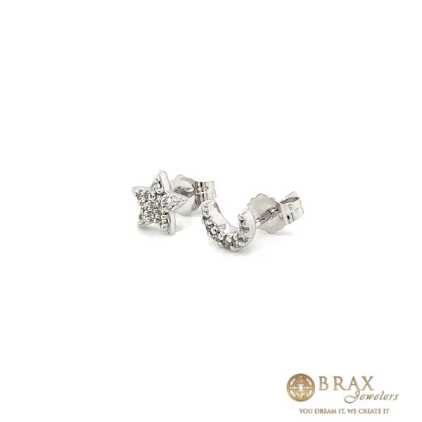 10K White Gold Petite Star Moon Earrings Image 2 Brax Jewelers Newport Beach, CA