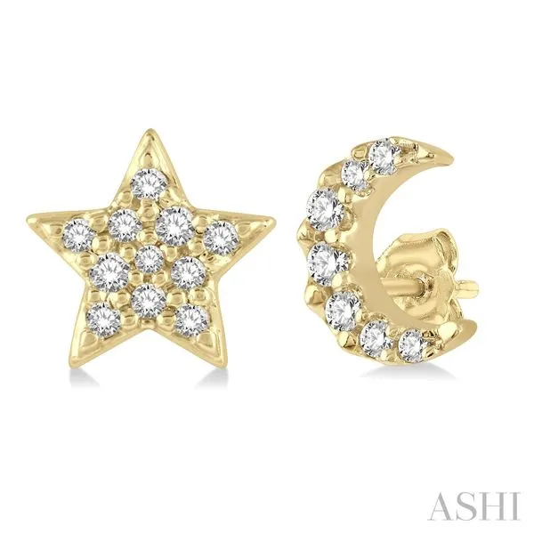 10K Yellow Gold Star and Moon Diamond Stud Earrings Brax Jewelers Newport Beach, CA