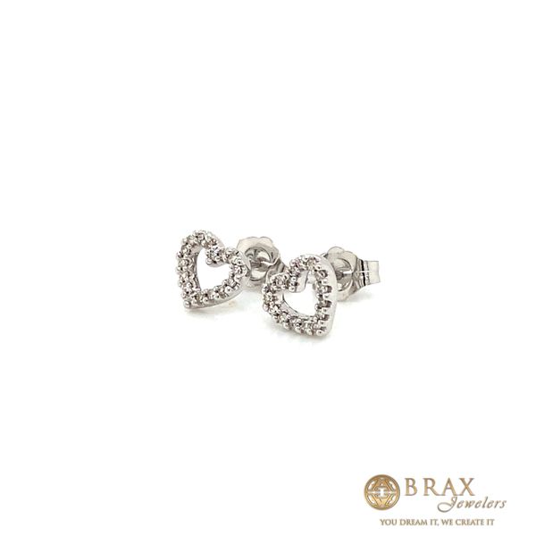 10K White Gold Petite Diamond Heart Earrings Image 2 Brax Jewelers Newport Beach, CA
