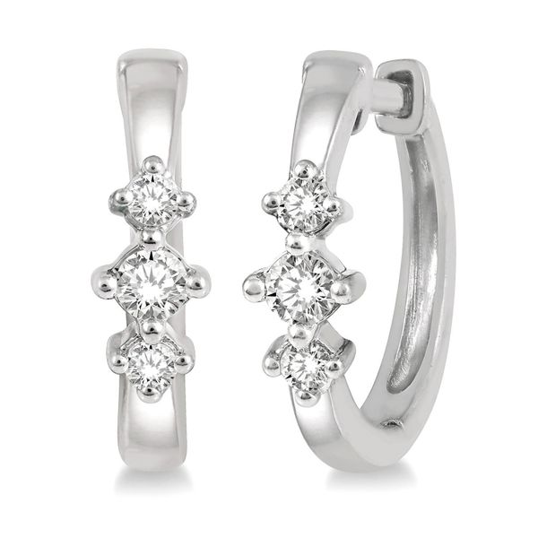 10K White Gold 3-Stone Diamond Huggie Earrings Brax Jewelers Newport Beach, CA