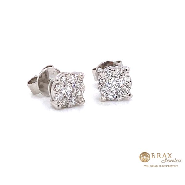 14K White Gold 0.50Ct Diamond Cluster Earrings Image 2 Brax Jewelers Newport Beach, CA