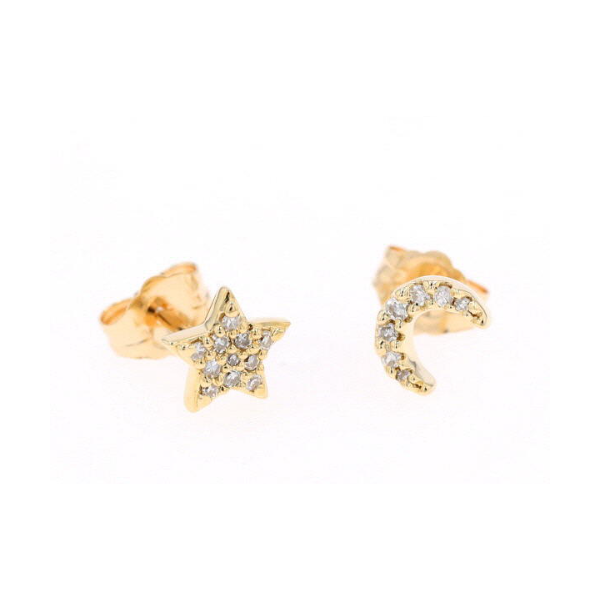 10K Yellow Gold Star and Moon Diamond Stud Earrings Brax Jewelers Newport Beach, CA