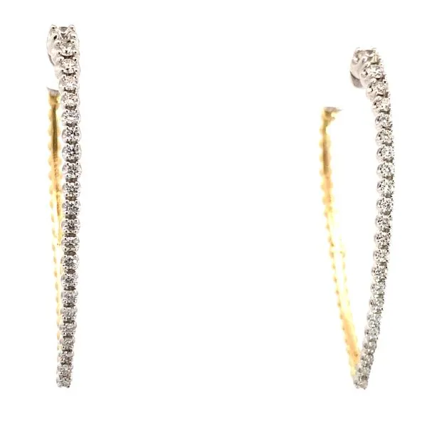 Lady's 14 Karat White And Yellow Gold Bujukan Graduating Medium Hoop Natural SI Diamond Earrings Image 2 Brax Jewelers Newport Beach, CA