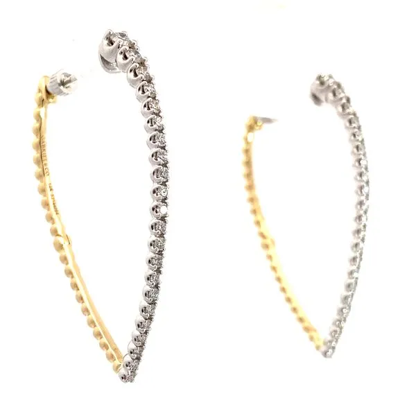 Lady's 14 Karat White And Yellow Gold Bujukan Graduating Medium Hoop Natural SI Diamond Earrings Image 4 Brax Jewelers Newport Beach, CA
