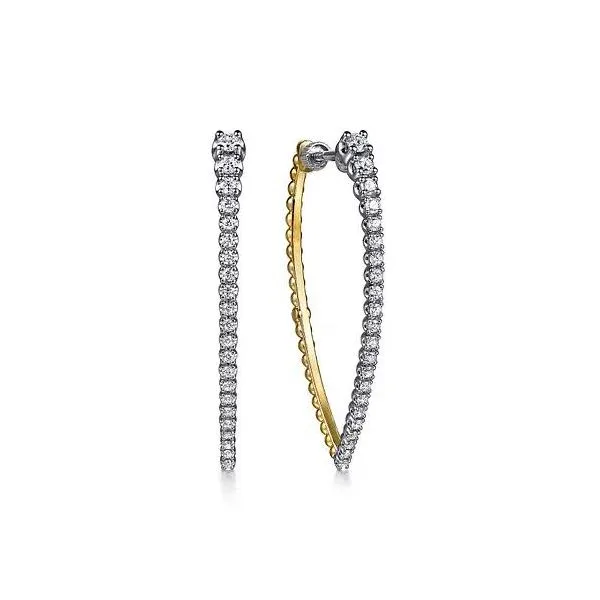Lady's 14 Karat White And Yellow Gold Bujukan Graduating Medium Hoop Natural SI Diamond Earrings Brax Jewelers Newport Beach, CA