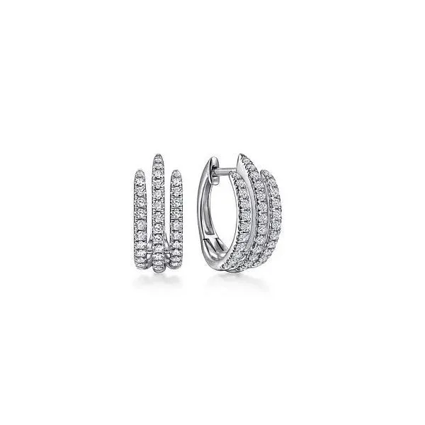 Lady's 14 Karat White Gold Tripple Row Huggie Natural Diamond Earrings With 0.52Tw Round SI Diamonds Brax Jewelers Newport Beach, CA