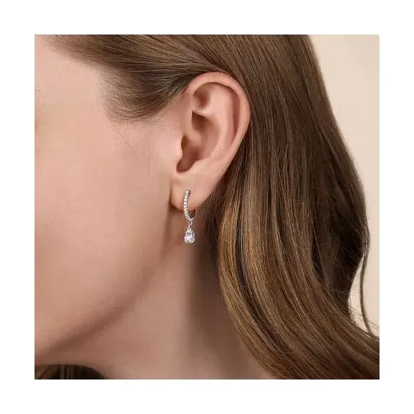 Lady's 14 Karat White Gold Diamond Huggie Drop Natural Diamond Earrings With 0.53Tw Round SI Diamonds Image 2 Brax Jewelers Newport Beach, CA