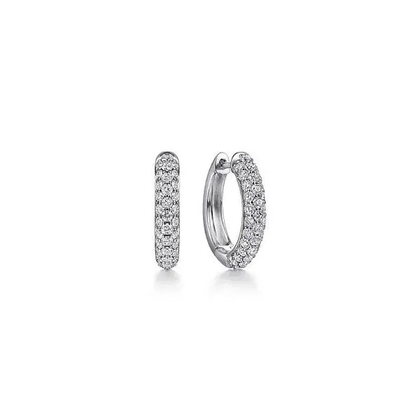 Lady's 14 Karat White Gold Pave Huggie Natural Diamond Earrings With 0.74Tw Round SI Diamonds Brax Jewelers Newport Beach, CA