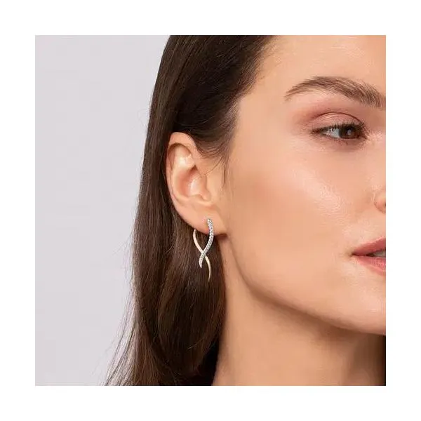 Lady's 14 Karat White And Yellow Gold Natural Diamond Spike Bypass Hoop Earrings With 0.39Tw Round SI Diamonds Image 2 Brax Jewelers Newport Beach, CA