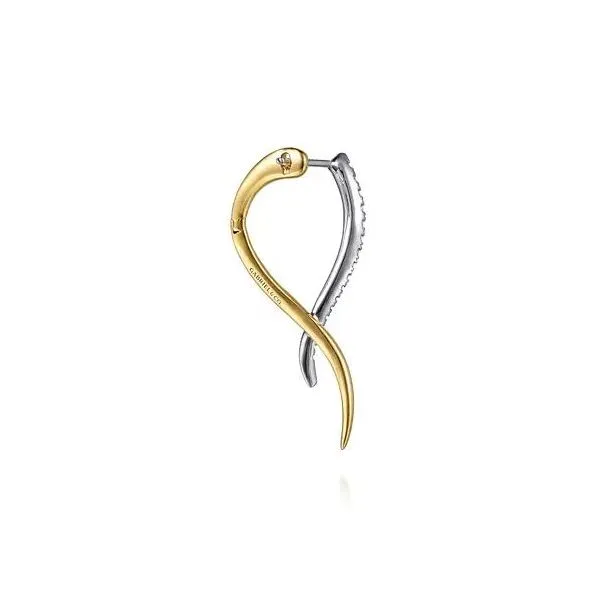 Lady's 14 Karat White And Yellow Gold Natural Diamond Spike Bypass Hoop Earrings With 0.39Tw Round SI Diamonds Image 3 Brax Jewelers Newport Beach, CA