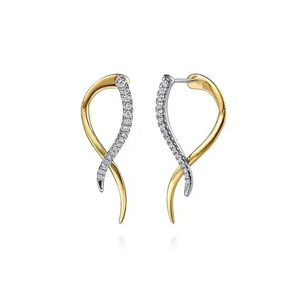 Lady's 14 Karat White And Yellow Gold Natural Diamond Spike Bypass Hoop Earrings With 0.39Tw Round SI Diamonds Brax Jewelers Newport Beach, CA