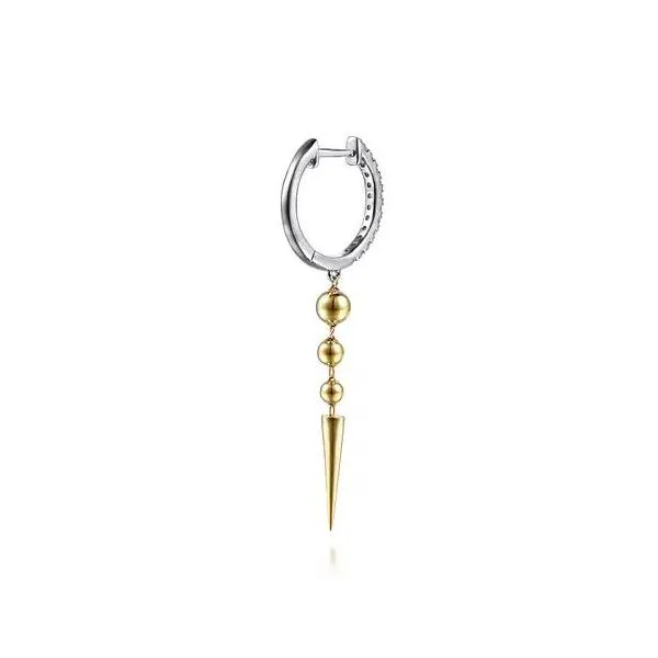 Lady's 14 Karat White And Yellow Gold Bullet Huggie Drop Natural Diamond Earrings With 0.22Tw Round SI Diamonds Image 2 Brax Jewelers Newport Beach, CA