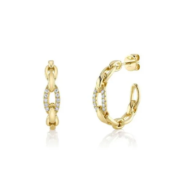 Lady's 14 Karat Yellow Gold Medium Hoop Natural Diamond Link Earrings With 0.25Tw Round Diamonds SC55024782D1.00 - Brax jewelers Brax Jewelers Newport Beach, CA