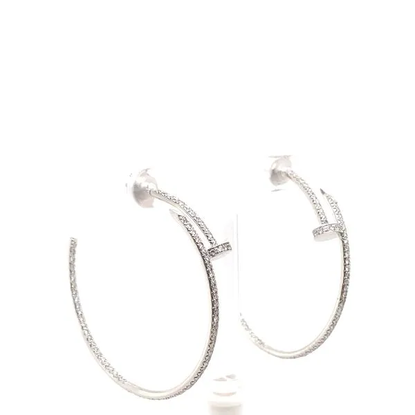 Lady's Large Hoop Natural Diamond Earrings 18 Karat White Gold E86313 - Brax jewelers Image 2 Brax Jewelers Newport Beach, CA