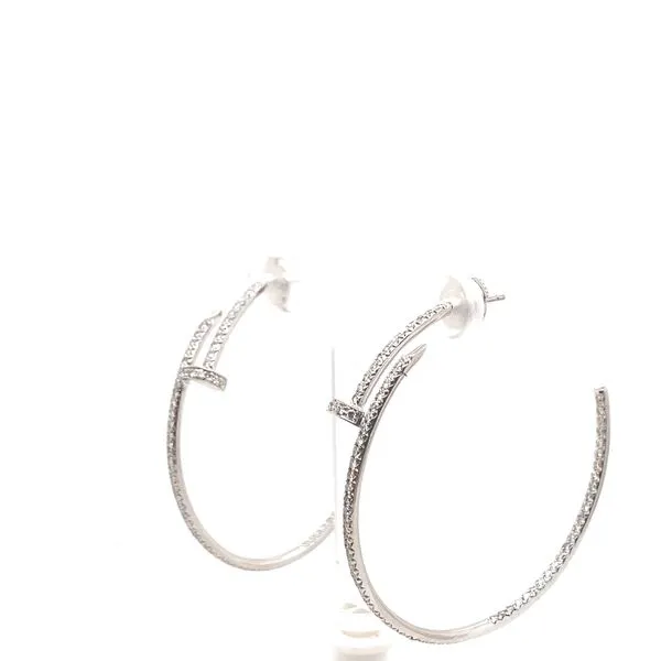 Lady's Large Hoop Natural Diamond Earrings 18 Karat White Gold E86313 - Brax jewelers Image 3 Brax Jewelers Newport Beach, CA