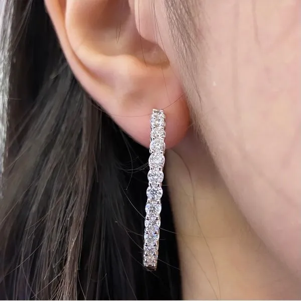 14K White Gold Large 5.00Ct Lab Diamond Hoop Earrings Image 4 Brax Jewelers Newport Beach, CA