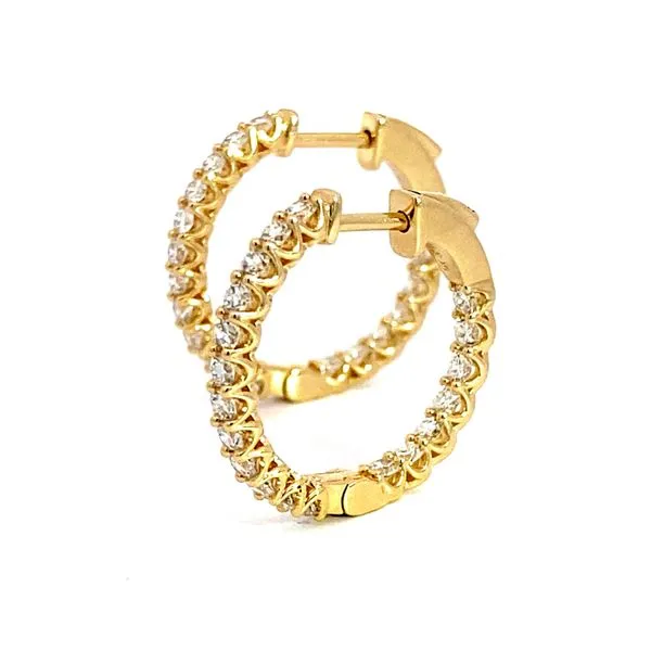 14 Karat Yellow Gold Small Hoop Lab Grown Diamond Earrings. With 38, 1.00Tw Round Diamonds Image 3 Brax Jewelers Newport Beach, CA