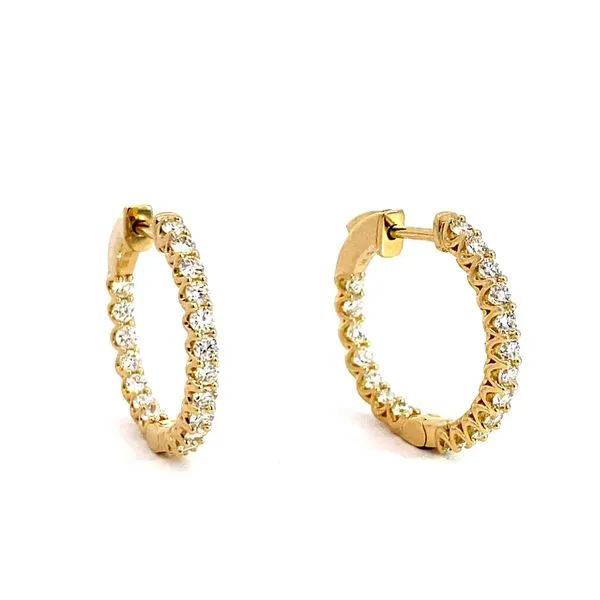 14 Karat Yellow Gold Small Hoop Lab Grown Diamond Earrings. With 38, 1.00Tw Round Diamonds Brax Jewelers Newport Beach, CA