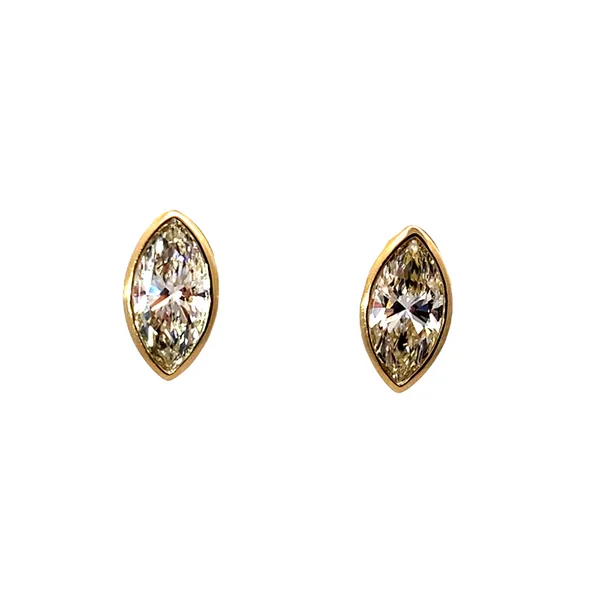14 Karat Yellow Gold Stud Lab Grown Diamond Earrings. With 2, 2.05Tw Marquise Lab Grown Diamonds Brax Jewelers Newport Beach, CA