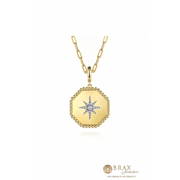 14K Yellow Gold Diamond Starburst Hexagon Medallion Charm Image 2 Brax Jewelers Newport Beach, CA