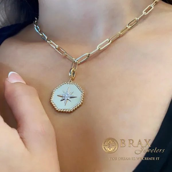 14K Yellow Gold Diamond Starburst Hexagon Medallion Charm Image 3 Brax Jewelers Newport Beach, CA