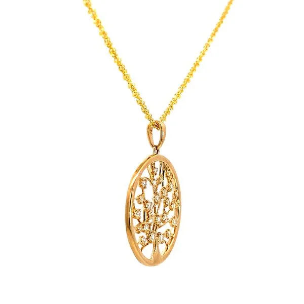 Lady's 14 Karat Yellow Gold Tree Of Life Diamond Pendant With 0.32Tw Round Natural Diamonds 18