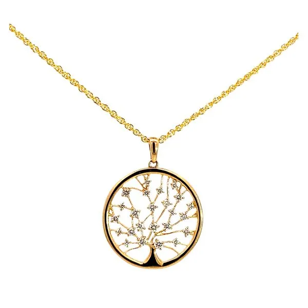 Lady's 14 Karat Yellow Gold Tree Of Life Diamond Pendant With 0.32Tw Round Natural Diamonds 18