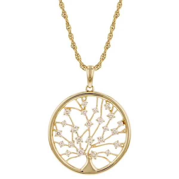 Lady's 14 Karat Yellow Gold Tree Of Life Diamond Pendant With 0.32Tw Round Natural Diamonds 18