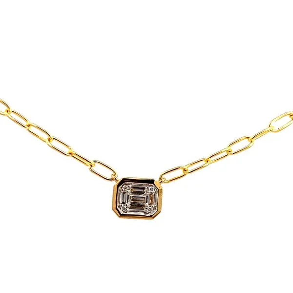 Lady's 14 Karat Yellow Gold Cluster Diamond Pendant With 0.12Tw Baguette, And Round Shape Natural Diamonds Image 3 Brax Jewelers Newport Beach, CA