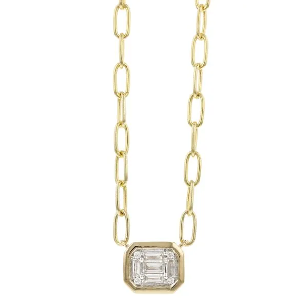 Lady's 14 Karat Yellow Gold Cluster Diamond Pendant With 0.12Tw Baguette, And Round Shape Natural Diamonds Brax Jewelers Newport Beach, CA