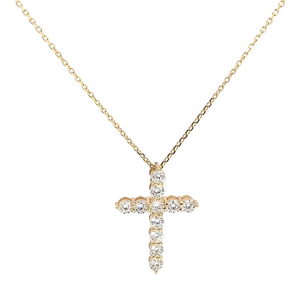 Lady's 14 Karat Yellow Gold Cross Diamond Pendant With Round Diamonds Brax Jewelers Newport Beach, CA