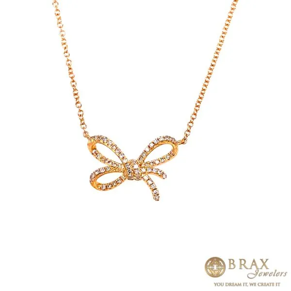 14 Karat Yellow Gold Diamond Bow Pendant Necklace Brax Jewelers Newport Beach, CA
