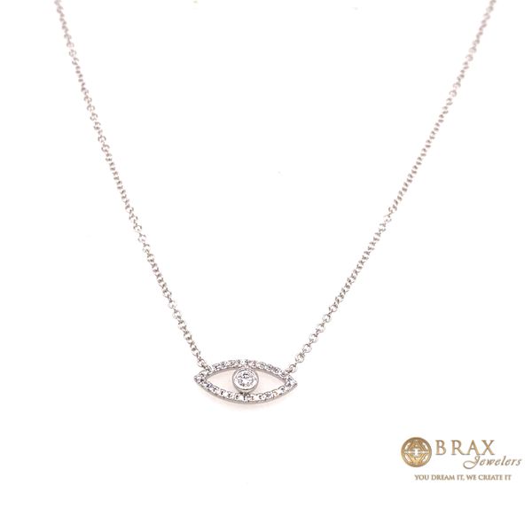 14 Karat White Gold Diamond Evil Eye Pendant Necklace Brax Jewelers Newport Beach, CA